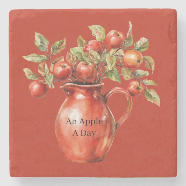 Red Vase Apples Stone Coaster (Front)