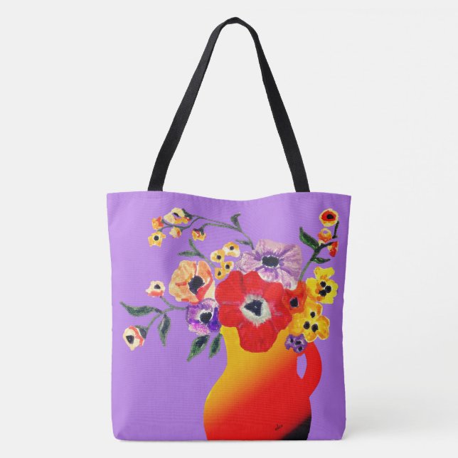 Red Vase of Flowers Large Tote Bag (Back)