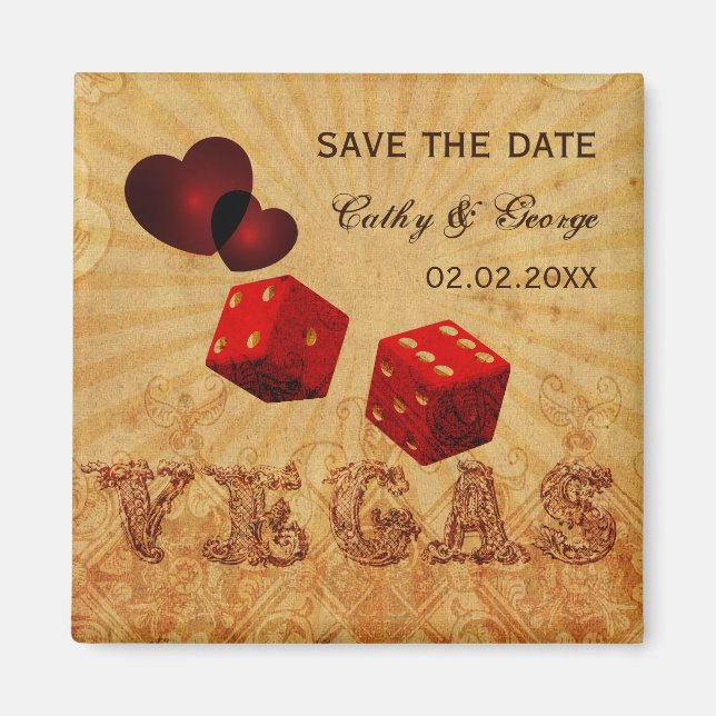red Vegas Vintage save the date magnets (Front)