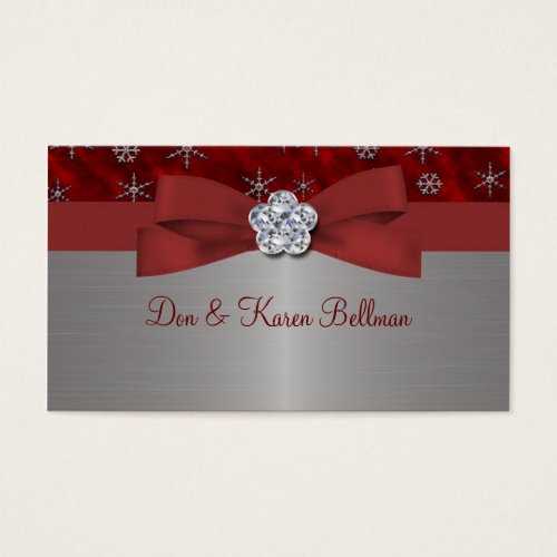 Red Velour &amp; Silver Snowflakes Business Card Templates