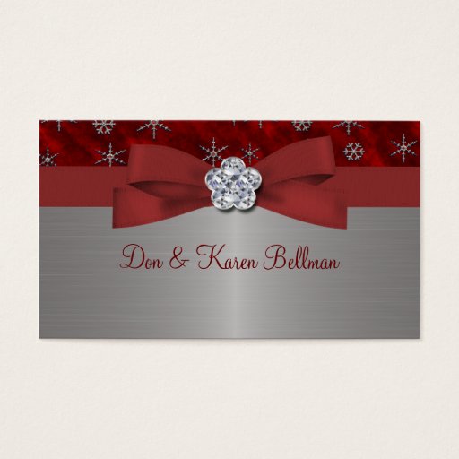Customizable Red Velour &amp; Silver Snowflakes Business Card Templates