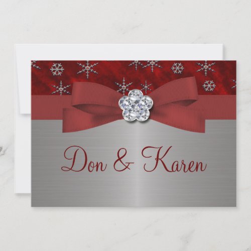 Red Velour &amp; Silver Snowflakes Personalized Invitation