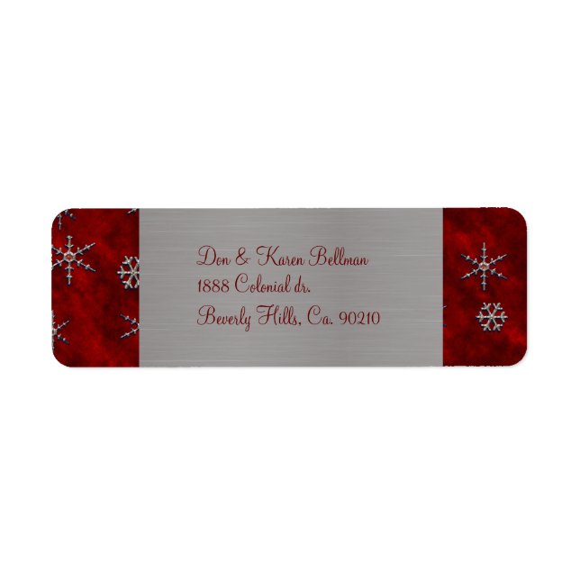 Red Velour & Silver Snowflakes Label (Front)
