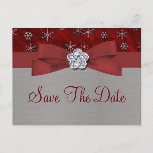 Red Velour  Silver Snowflakes Save The Date 2 Announcement Postcard