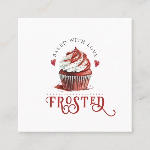 Red Velvet Baker Cupcake Logo Calligraphy Script  Square Business Card