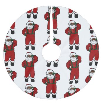 Red Velvet Black Santa Brushed Polyester Tree Skirt by funnychristmas at Zazzle