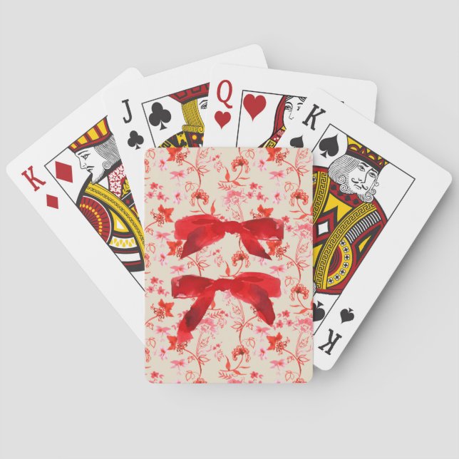 Red Velvet Bow Chintz Playing Carts Poker Cards (Back)