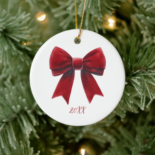 Red Velvet Bow Classic Christmas Ceramic Ornament (Tree)