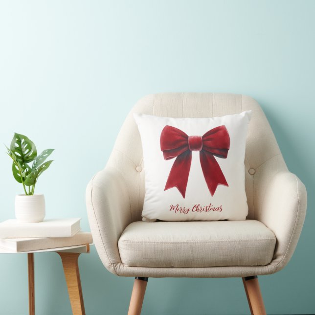 Red Velvet Bow Classic Christmas Throw Pillow (Chair)