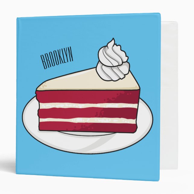 Red velvet cake cartoon illustration 3 ring binder (Front/Inside)