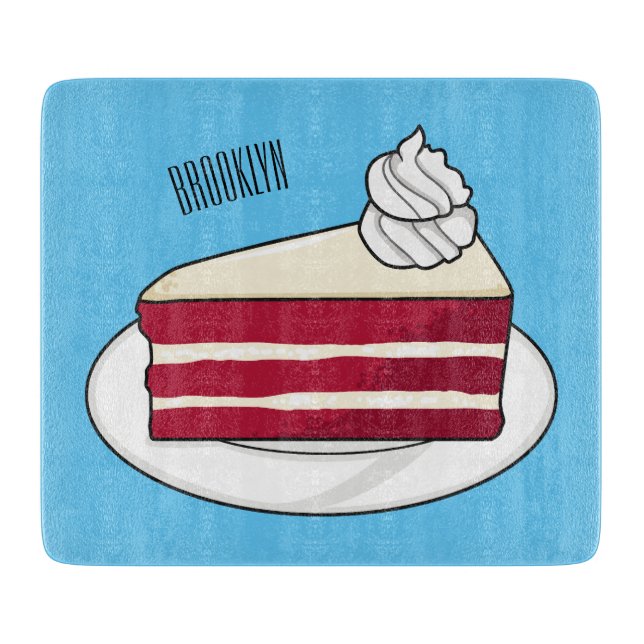 Red velvet cake cartoon illustration cutting board (Front)