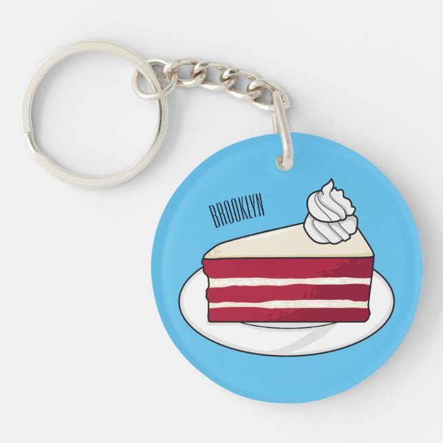 Red velvet cake cartoon illustration keychain (Front)