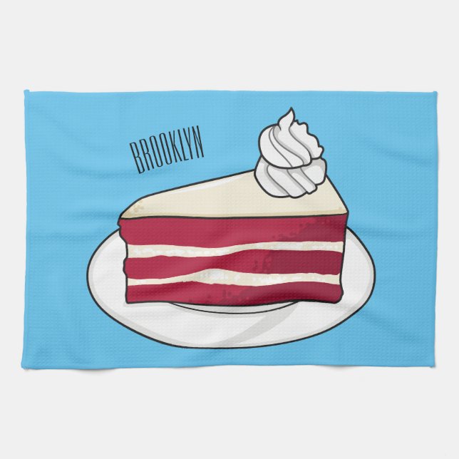 Red velvet cake cartoon illustration kitchen towel (Horizontal)
