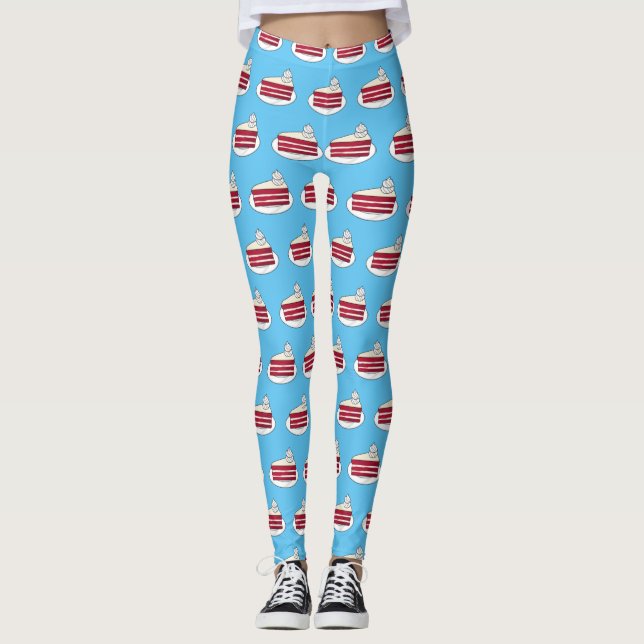 Red velvet cake cartoon illustration leggings (Front)
