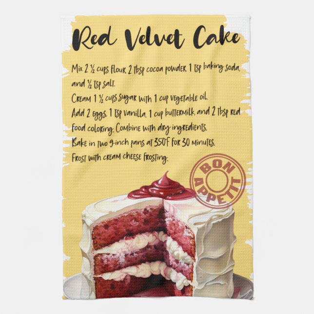 Red Velvet Cake Recipe Kitchen Towel (Vertical)