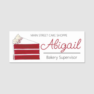 Red Velvet Cake Slice Bakery Pastry Bake Shop Cafe Name Tag