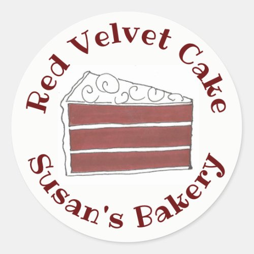 Red Velvet Cake Slice Personalized Bakery Baked By Classic Round Sticker