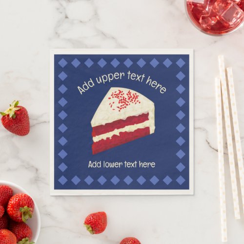 Red Velvet Cake Slices _ Red  White on dark blue  Napkins