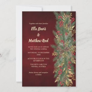 Red Velvet Christmas Botanical Wedding Invitation