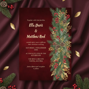 Red Velvet Christmas Botanical Wedding Invitation