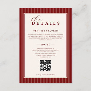 Red Velvet Classic Striped Wedding QR Details Enclosure Card