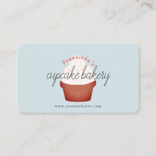 Red Velvet Cupcake Light Blue Bakery Business Card