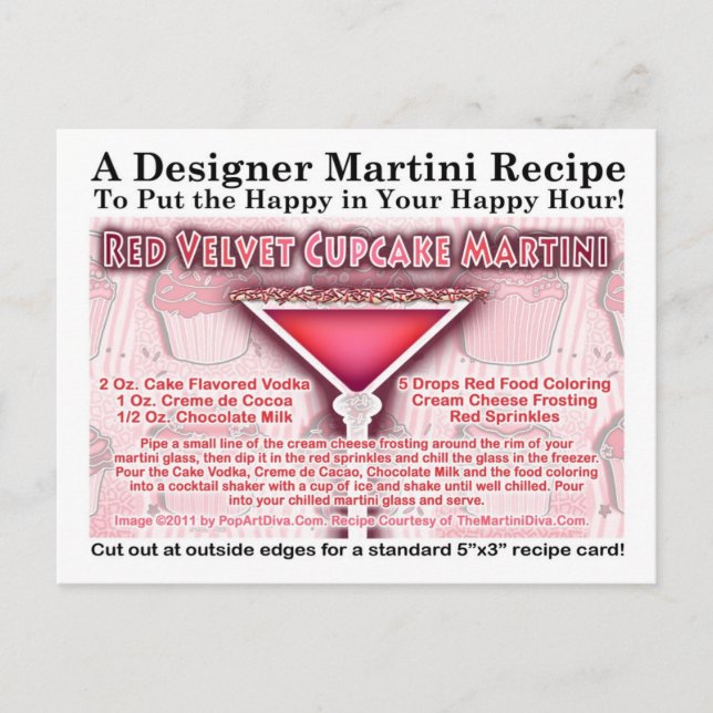 Red Velvet Cupcake Martini Recipe Postcard (Front)