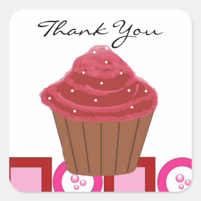 Red Velvet Cupcake Thank You Square Sticker (Front)