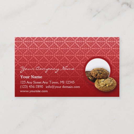 Customizable Red Velvet Damask Desserts Business Business Card Templates
