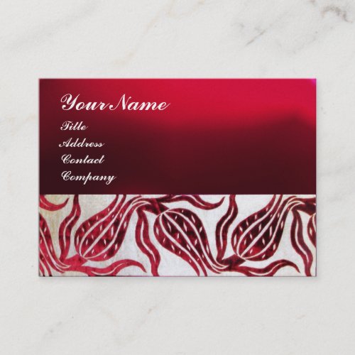 RED VELVET DAMASK TULIP MONOGRAM  Burgundy Pearl Business Card