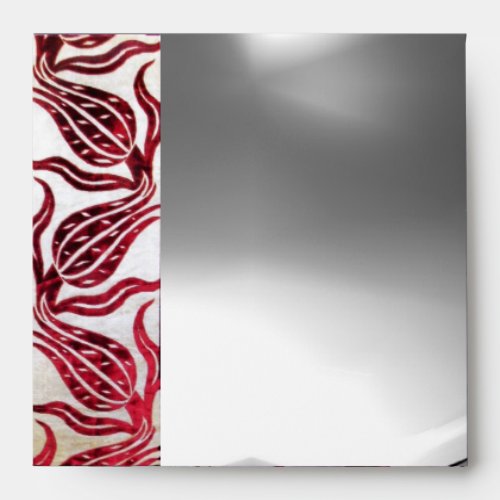 RED VELVET DAMASK TULIPS  Burgundy White Moonstone Envelope