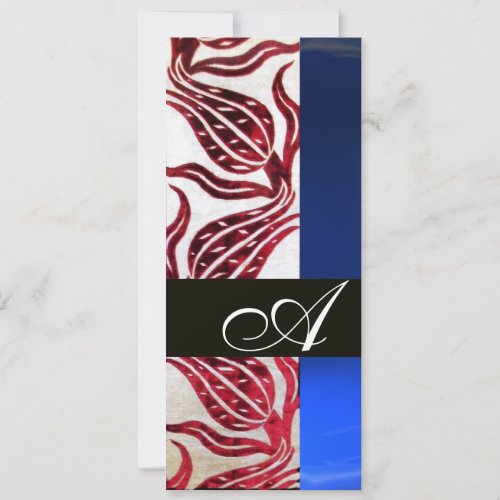 RED VELVET DAMASK TULIPS MONOGRAM Burgundy Blue Invitation