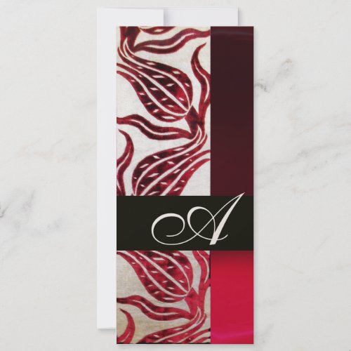 RED VELVET DAMASK TULIPS MONOGRAM Burgundy Gold Invitation