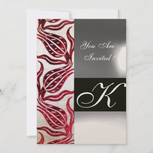 RED VELVET DAMASK TULIPS MONOGRAM Burgundy Gold Invitation