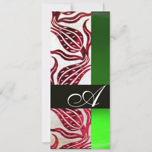 RED VELVET DAMASK TULIPS MONOGRAM Burgundy Green Invitation