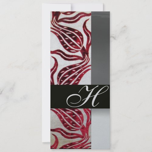 RED VELVET DAMASK TULIPS MONOGRAM Burgundy Silver Invitation