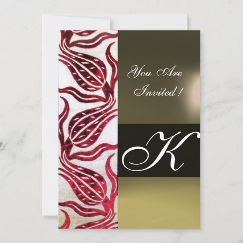 RED VELVET DAMASK TULIPS MONOGRAM Burgundy White Invitation