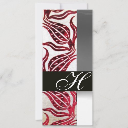 RED VELVET DAMASK TULIPS MONOGRAM Burgundy White Invitation