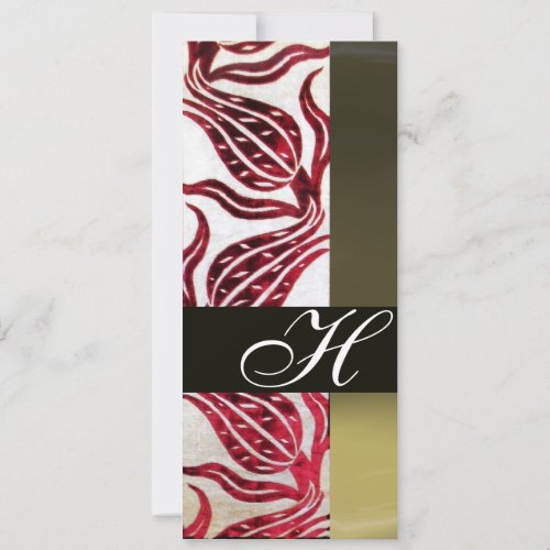 RED VELVET DAMASK TULIPS MONOGRAM Burgundy White Invitation