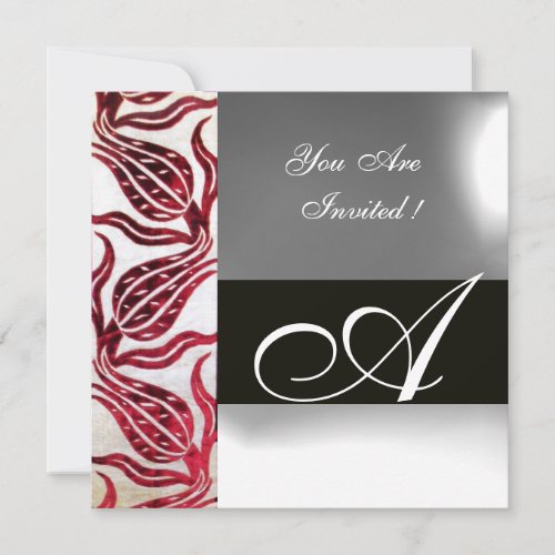 RED VELVET DAMASK TULIPS MONOGRAM Burgundy White Invitation