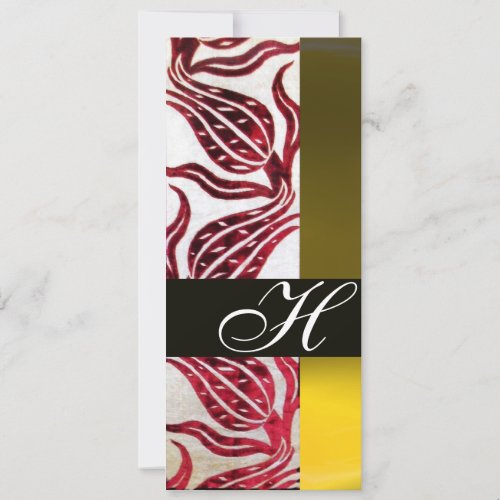 RED VELVET DAMASK TULIPS MONOGRAM Burgundy Yellow Invitation