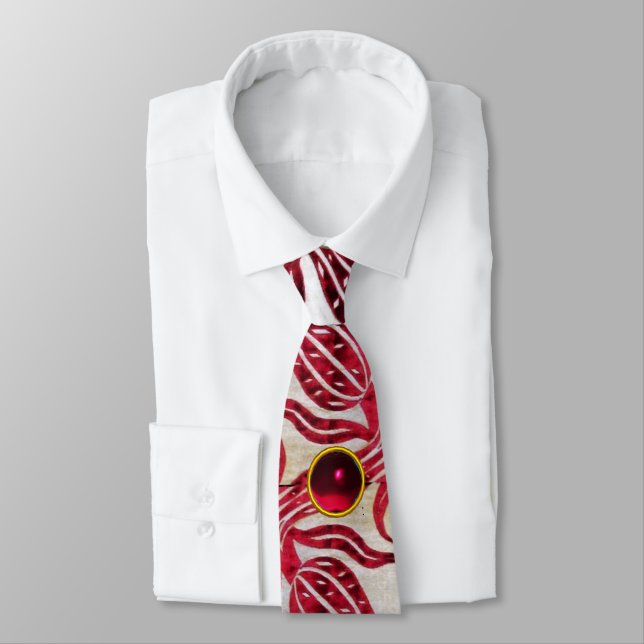RED VELVET DAMASK TULIPS ,Ruby Burgundy White Tie (Tied)