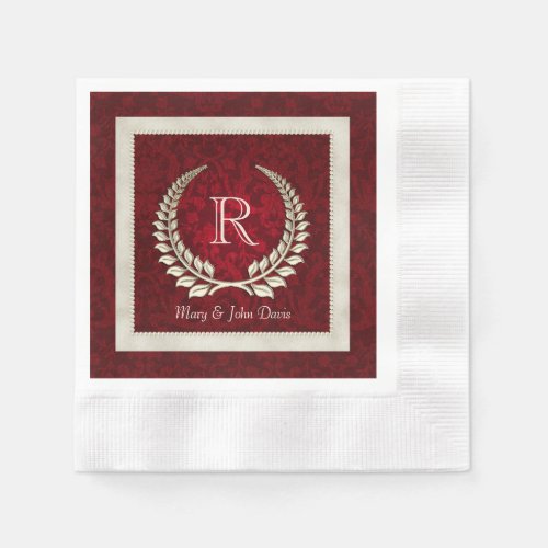 red velvet damask with laurel and pearl frame paper napkins