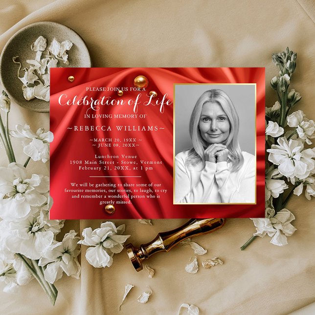 Red Velvet Elegant Photo Celebration of life Invitation (Creator Uploaded)