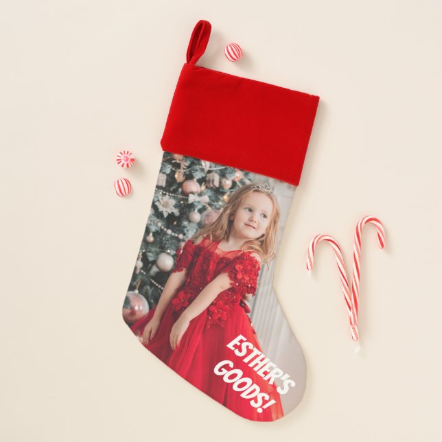 Red Velvet Esther's Goods Girl Custom Photo Name Christmas Stocking (Front)