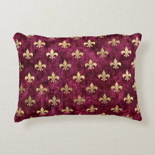 Red Velvet Fleur De Lis Mardi Gras Orleans Pattern Accent Pillow