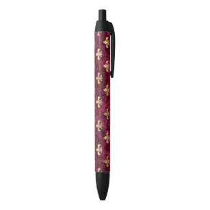 Red Velvet Fleur De Lis Mardi Gras Orleans Pattern Black Ink Pen