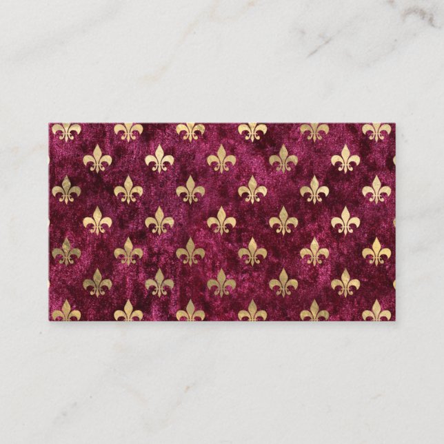Red Velvet Fleur De Lis Mardi Gras Orleans Pattern Business Card (Front)