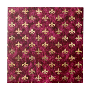 Red Velvet Fleur De Lis Mardi Gras Orleans Pattern Ceramic Tile