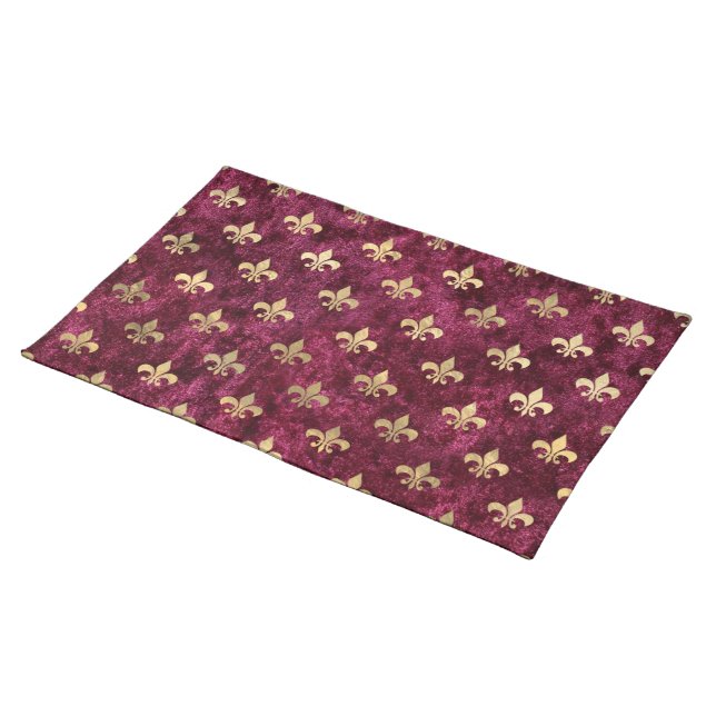 Red Velvet Fleur De Lis Mardi Gras Orleans Pattern Cloth Placemat (On Table)